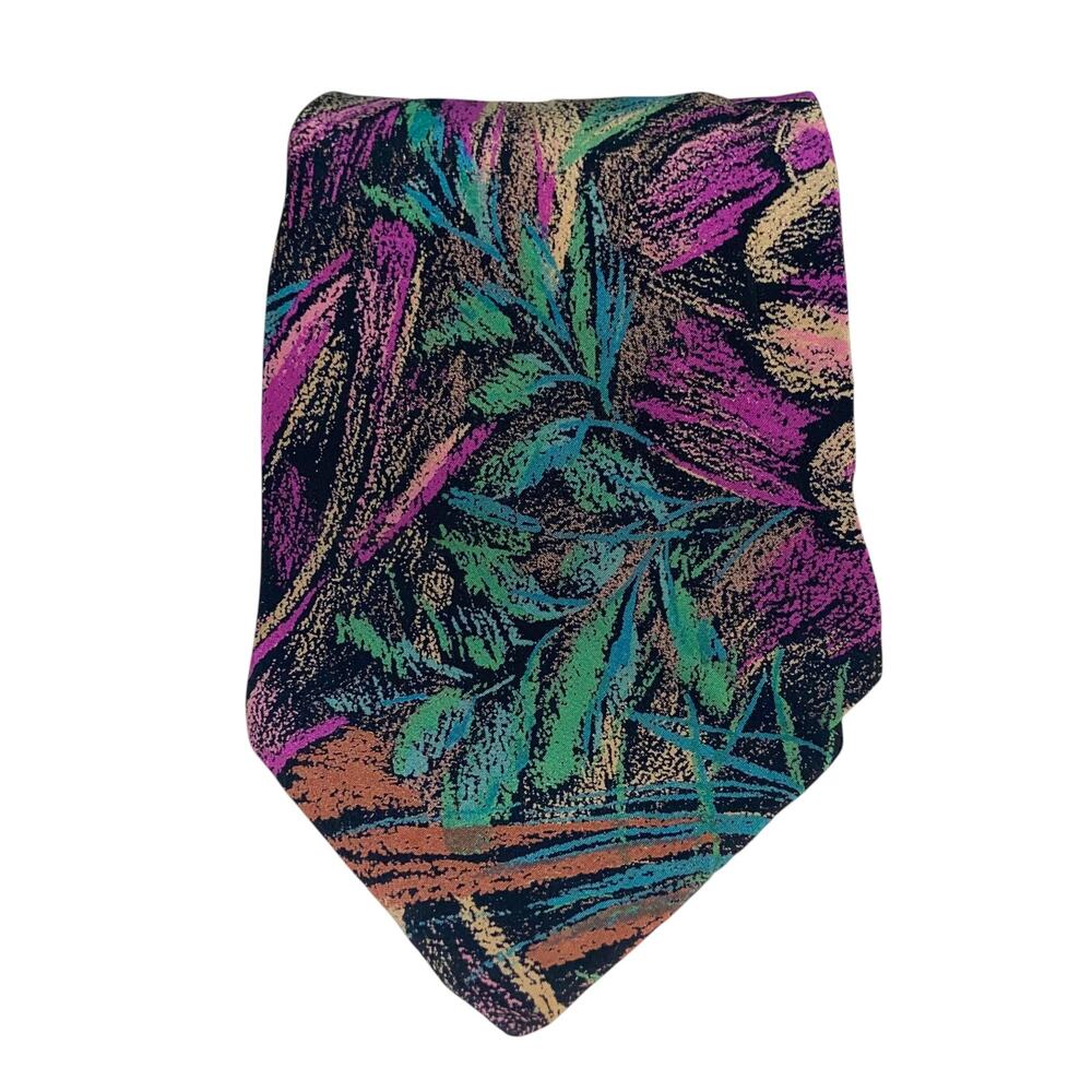 Vtg Enrico Nitti Neck Tie Purple Blue Green Floral Silk Italian Made 63x4 Suit